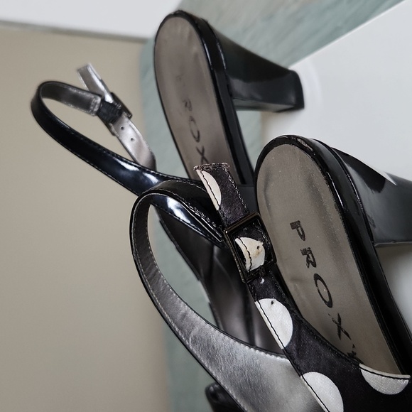 PROXY WOMEN'S BLACK POLKA DOT SLINGBACK HEELS SIZE 8 WITH BOX - Picture 4 of 7